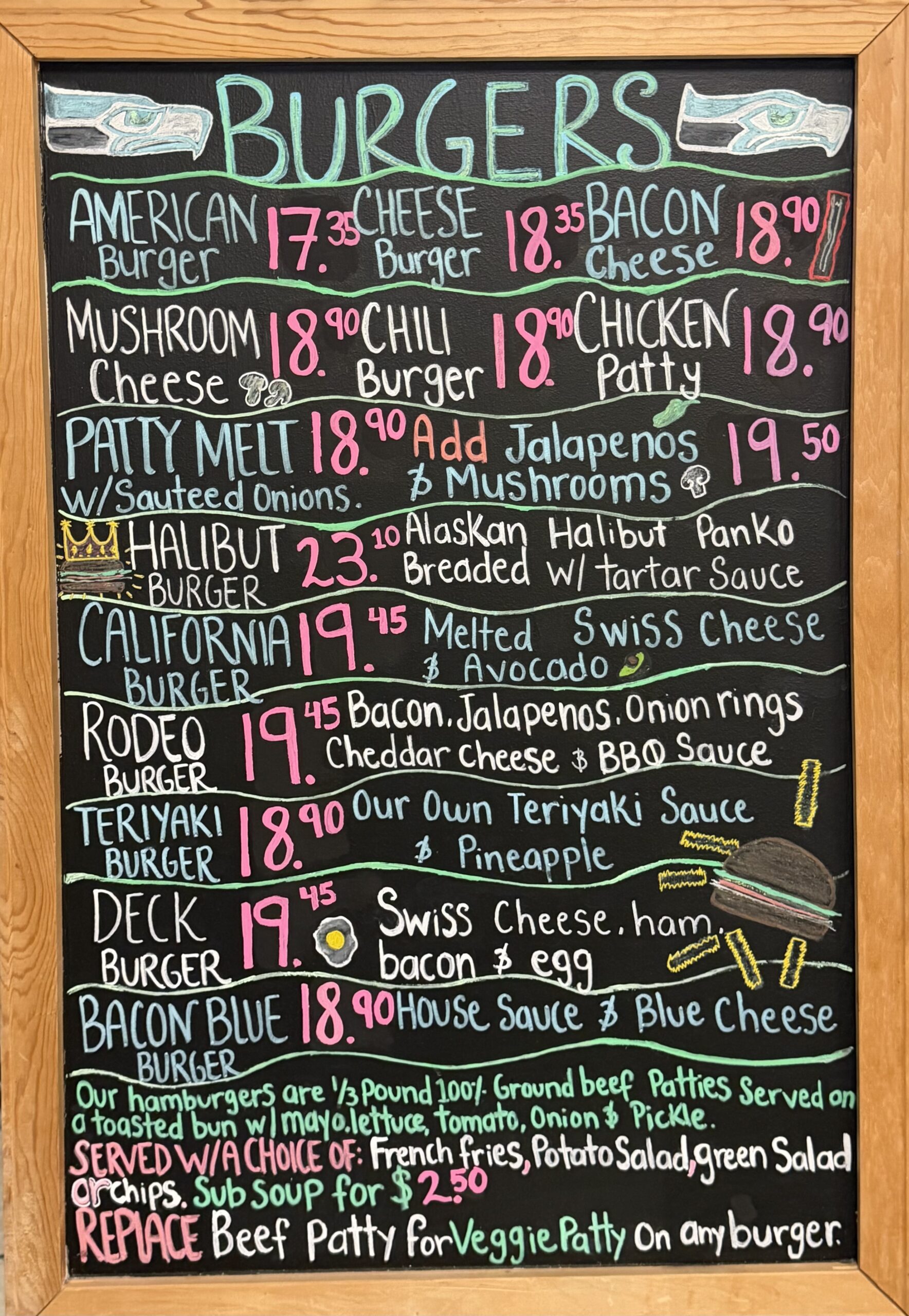 Picture of the burger chalk board menu